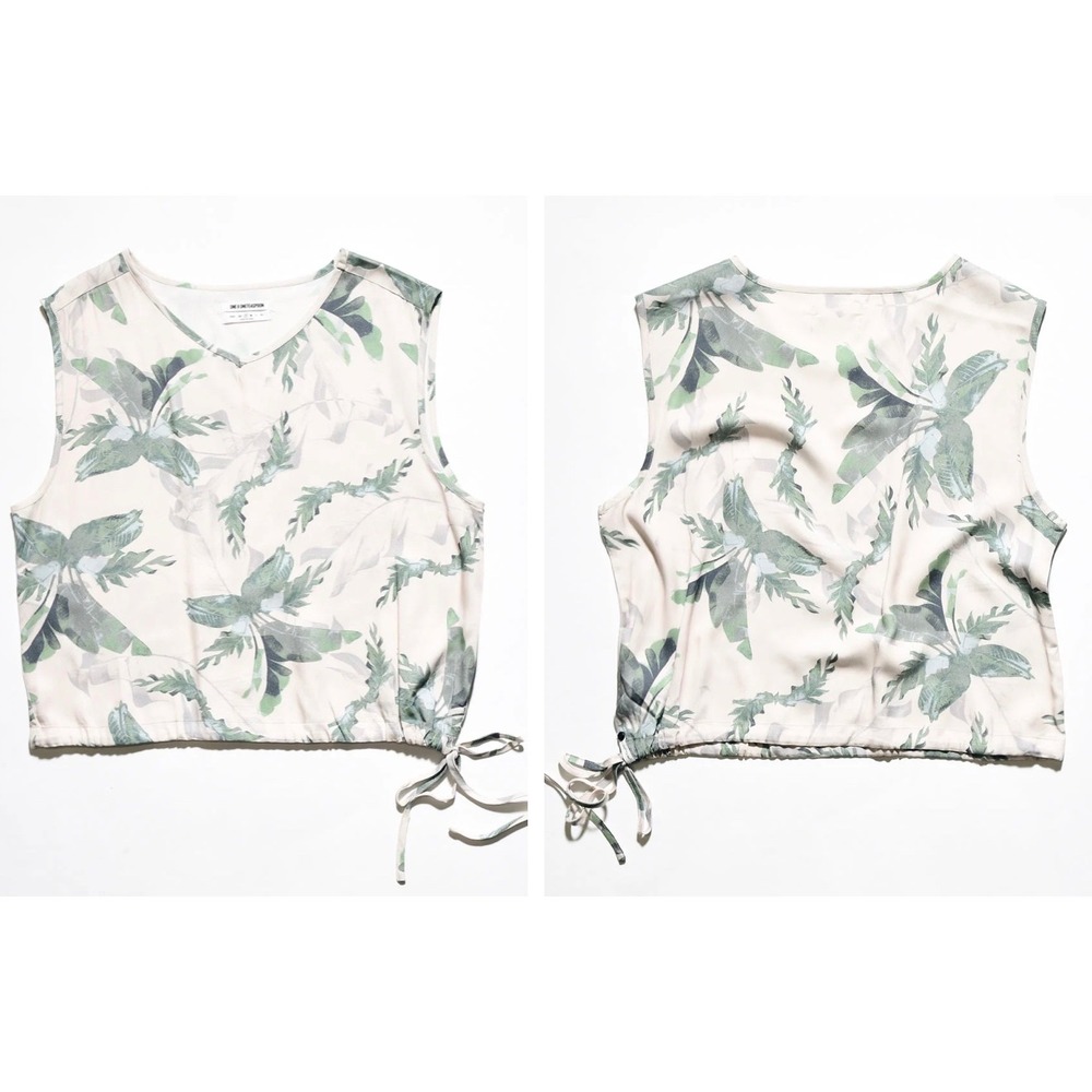 One Teaspoon NEW Wasteland Sleeveless Tropical Print Top Khaki Beige Size Med